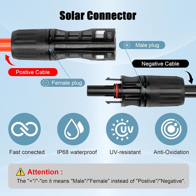 Kimbluth 8 AWG Solar Extension Cable 20FT Black + 20FT Red, 8 Gauge Solar Panel Wire Male to Female Tinned Copper Wire for Solar Panel, Automotive, RV, Boat, Outdoors - Image 2